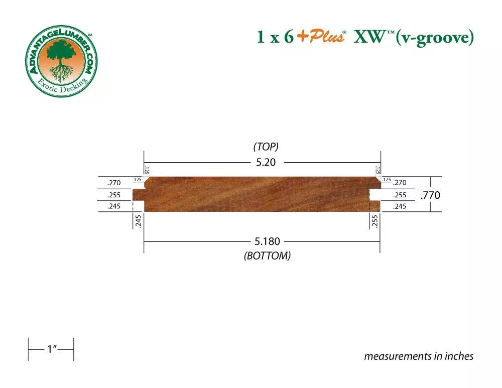 1 x 6 +Plus XW™ Cumaru Wood 45° V-Groove (21mm x 145mm)