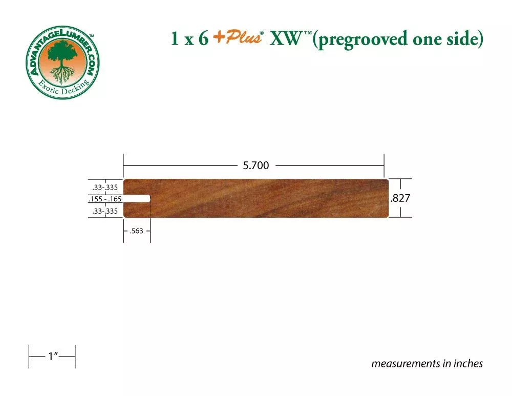 1 x 6 +Plus XW™ Cumaru Wood One-Sided Pre-Grooved Decking (21mm x 145mm)