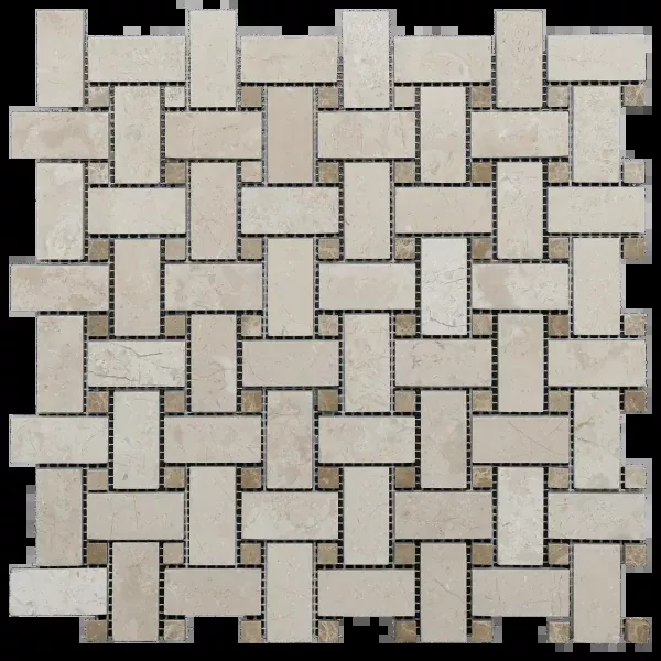 12x12 Mesh Sandy Beige Basketweave Polished Veined Marble Mosaic