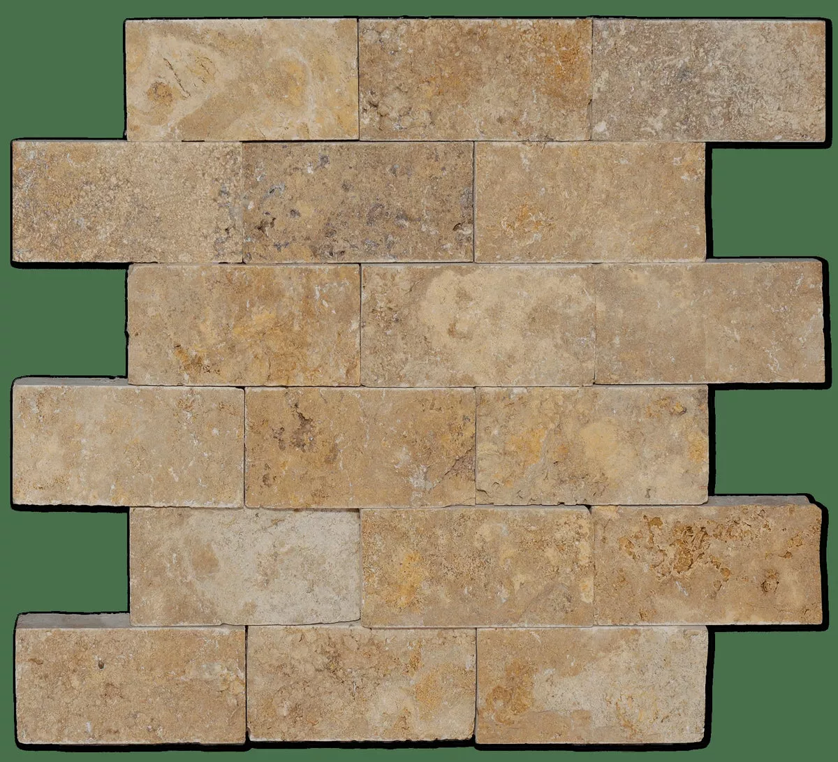 12x12 Mesh Splitface Yellow 2x4 Brick Textured Travertine Mosaic