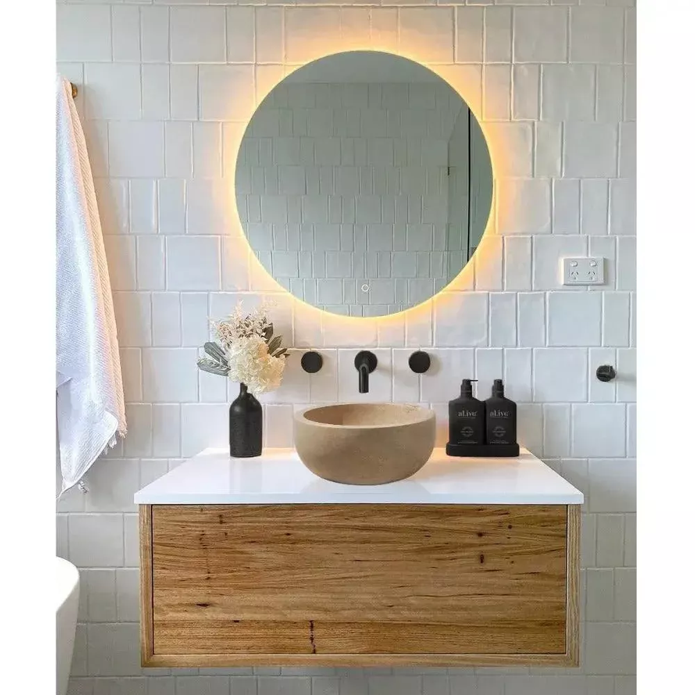 14 Inch Beige Travertine Vessel Bathroom Sink Natural Stone Round