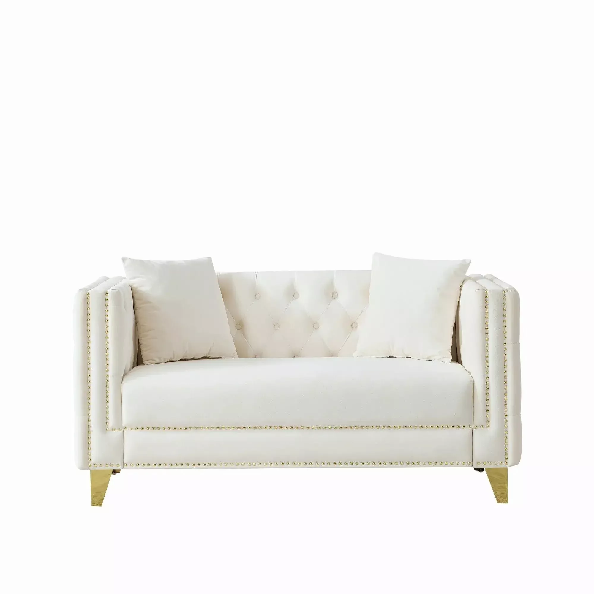 2 Seater Deep Seat Sofa With Button Nailhead, Square Arm