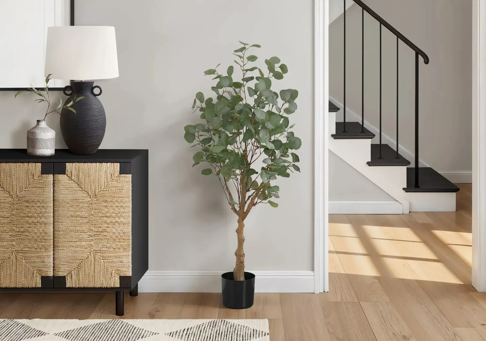 46" Tall, Artificial Plant, Eucalyptus Tree, Indoor, Faux, Fake, Floor, Greenery, Potted, Decorative - Green / Black