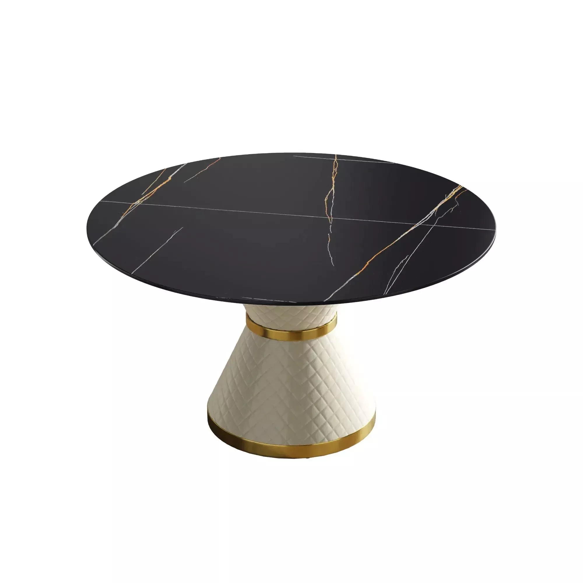 53.15" Modern Artificial Stone Round Carbon Steel Base Dining Table, Can Accommodate 6 People - White / Black