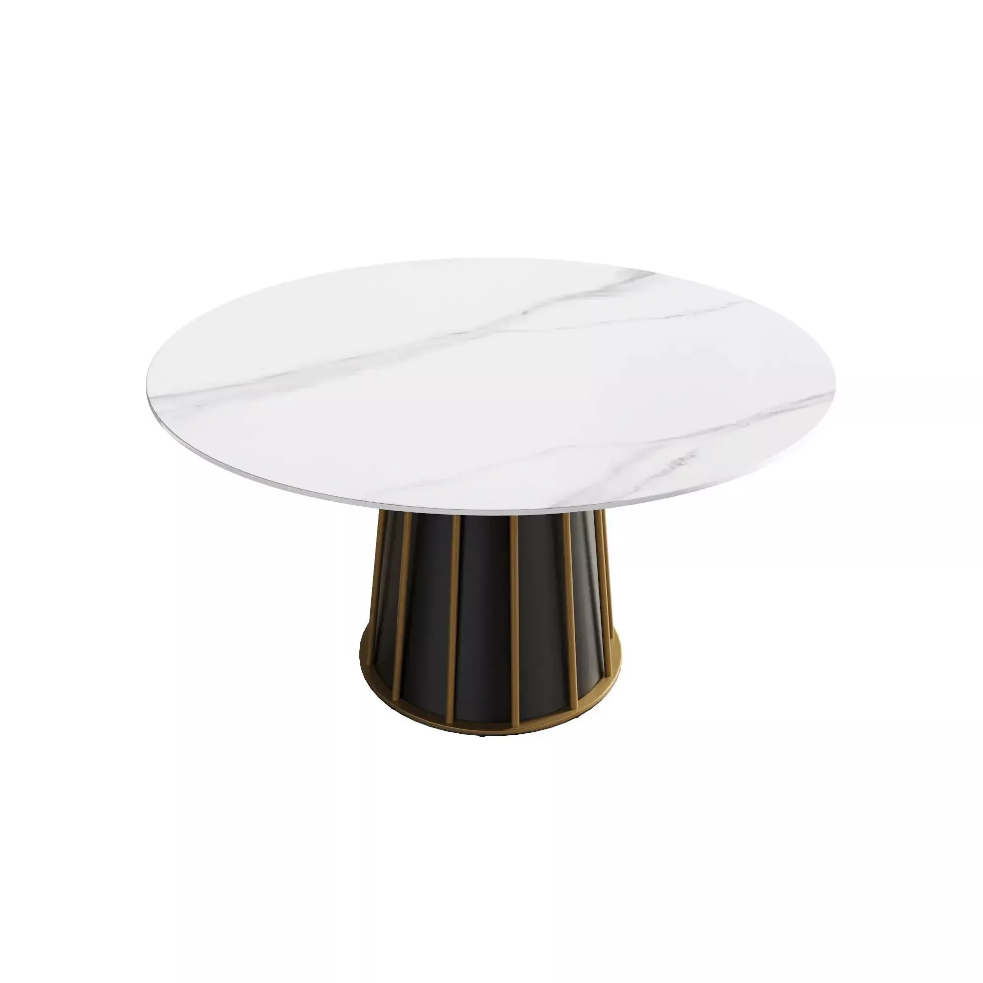 53.15" Modern Artificial Stone Round Panel Metal Iron Base Dining Table, Can Accommodate 6 People-23.62" Artificial Stone Turntable (Not Including Chairs) - White / Black
