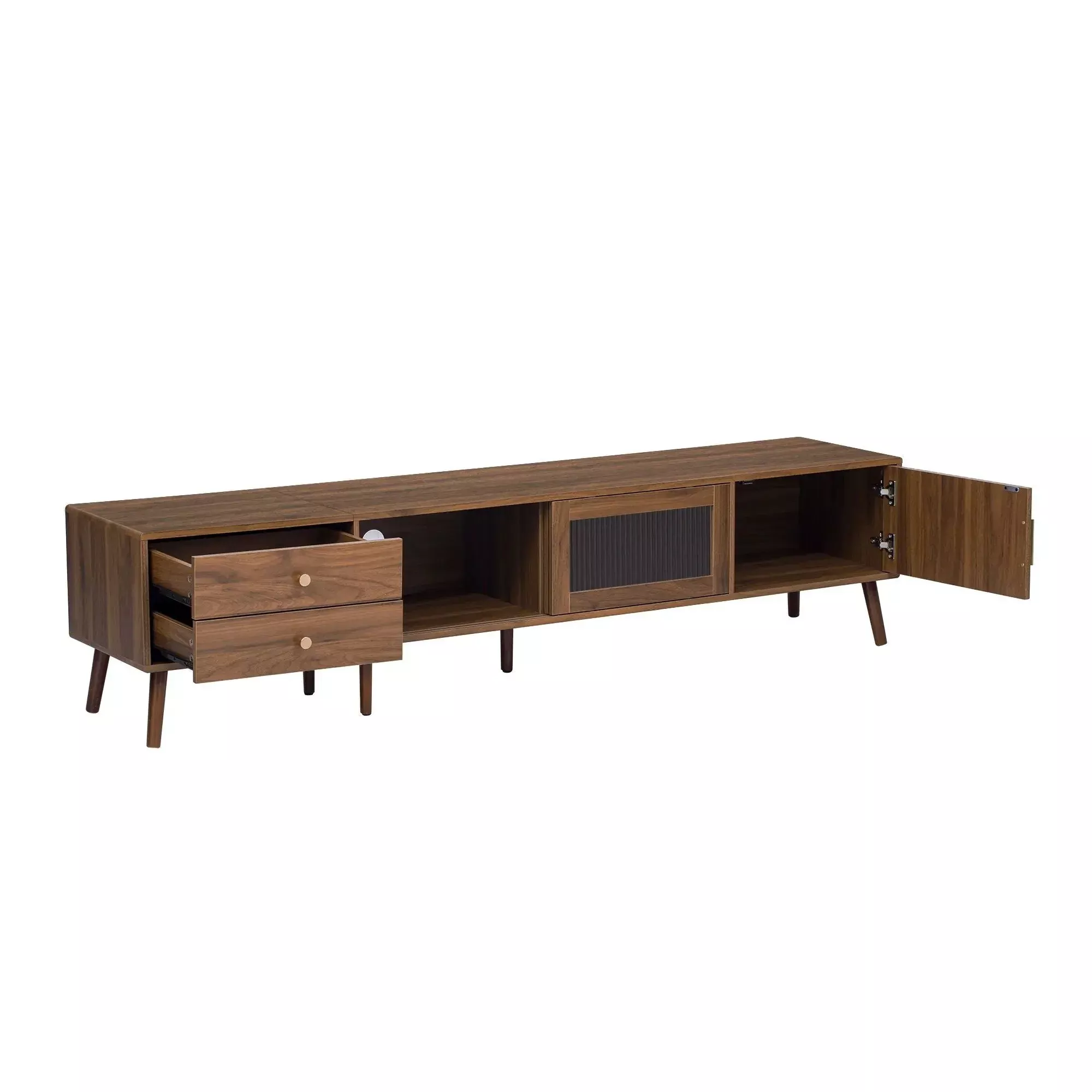 76" TV Stand, Entertainment Center With Storage Cabinets, TV Media Console Table For Living Room - Natural