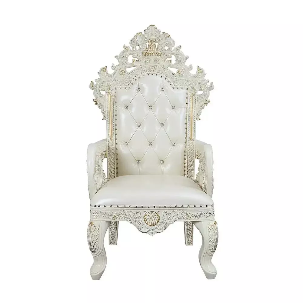 Adara - Arm Chair (Set of 2) - Pearl White Synthetic Leather & Antique White