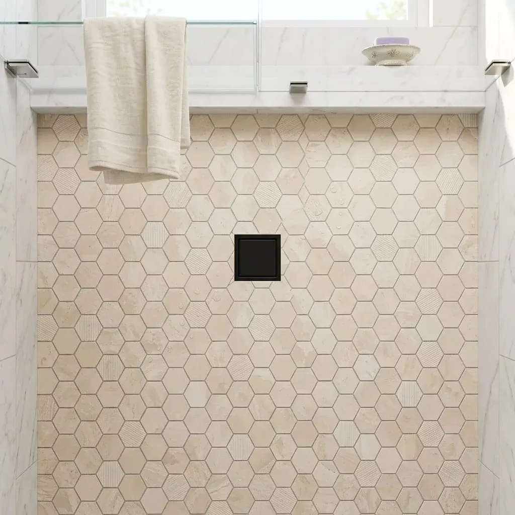 Adour Limestone Mosaic in Creme, Hexagon 2x2 Size