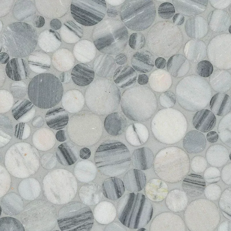 Alaska Gray Pebbles Mesh Backed Polished Marble Mosaic Tile