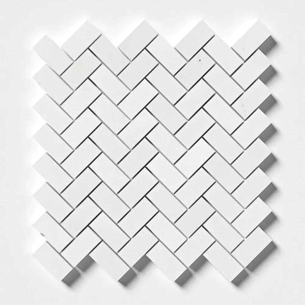 Alpina White Polished Herringbone Marble Mosaics 12 1/8x13 3/8
