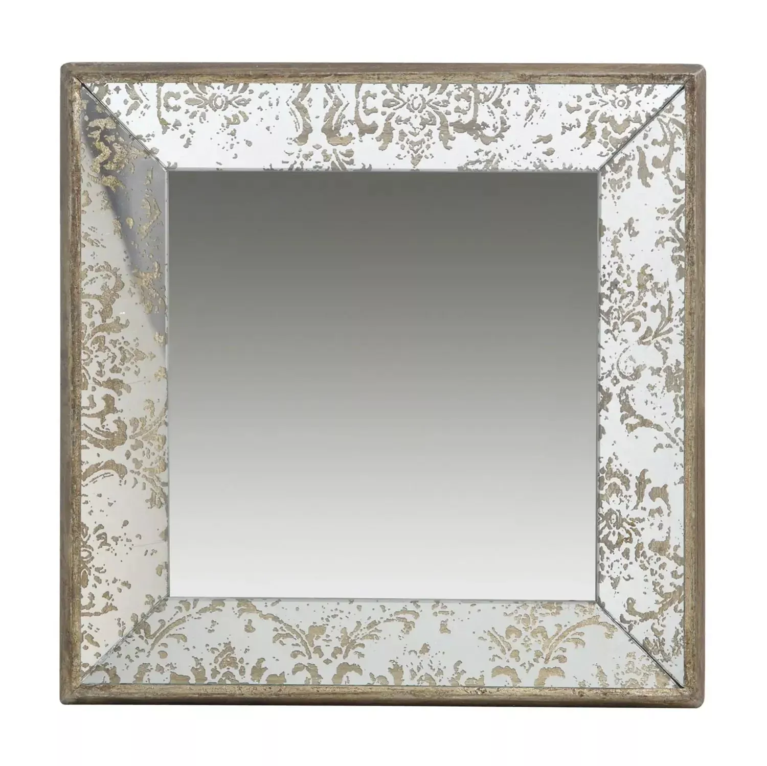 Antique Rectangle Mirror With Floral Accents, Mirrored Display Tray, Hanging Wall Mirror