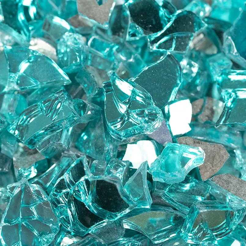 Aqua Blue Glass Fire Glass - Crushed