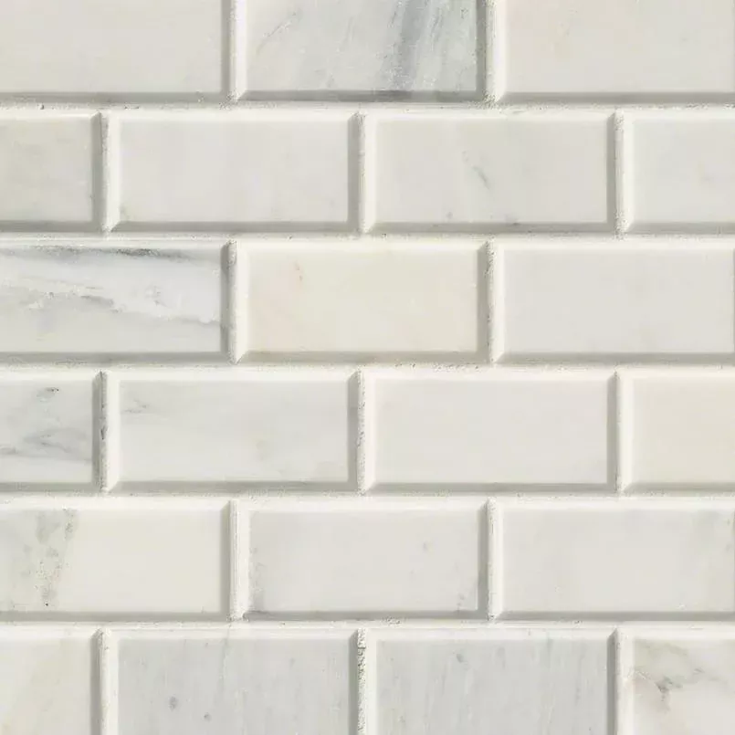 Arabescato Carrara 2x4 Honed and Beveled Pattern Marble Mosaic Tile