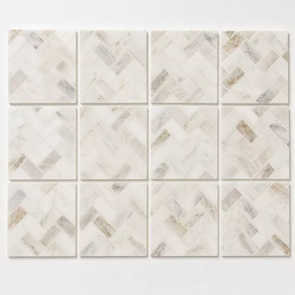 Arabescato Venato White 1x2 Herringbone Honed Marble Mosaic Tile