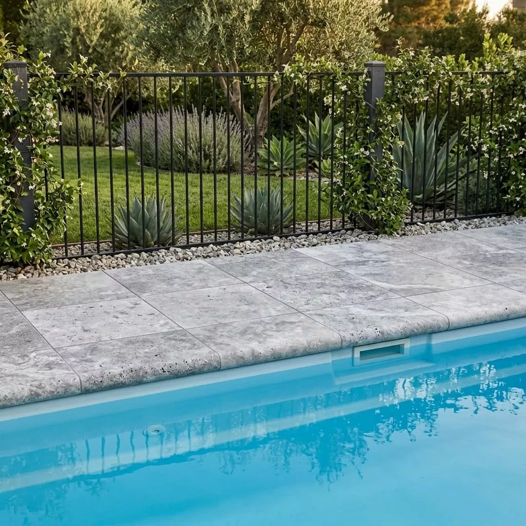 Arctic Silver 12x12 Tumbled Travertine Single Bullnose Pool Coping