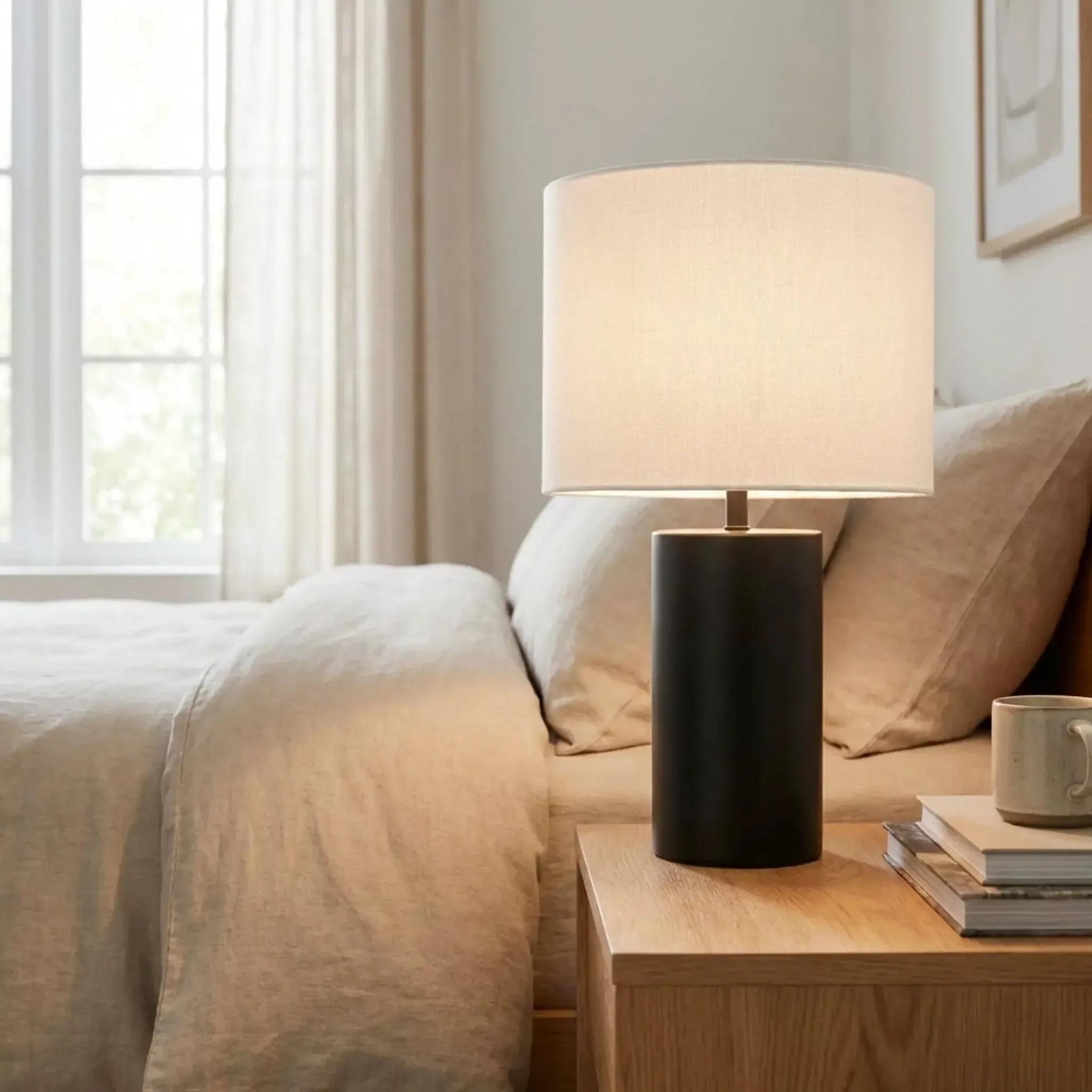 Aura - Table Lamp With On / Off Switch Block Base - Black / White