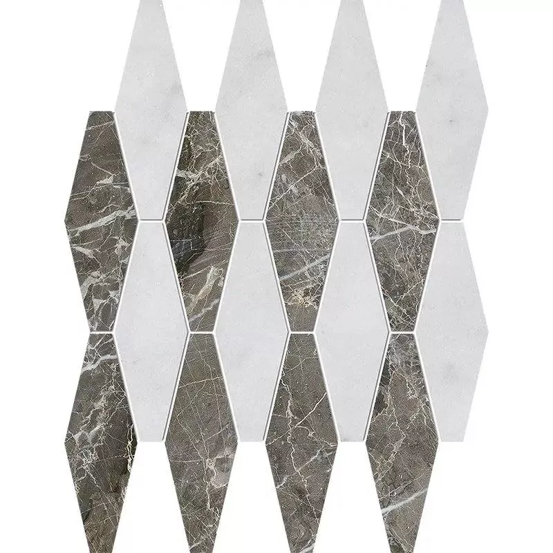 Avalon, Silver Drop Polished Rhomboid Blend Marble Mosaics 11x14 15/16