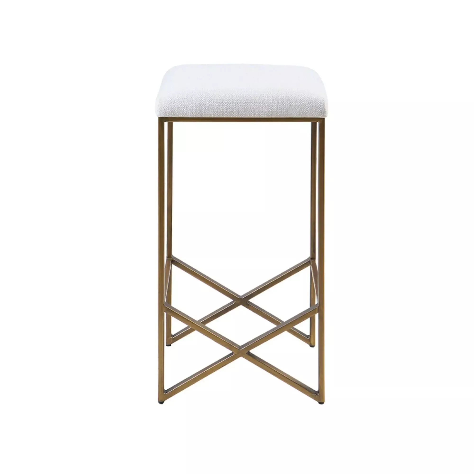 Backless Upholstered Counter Stool With Padded Seat - Ivory / Bronze