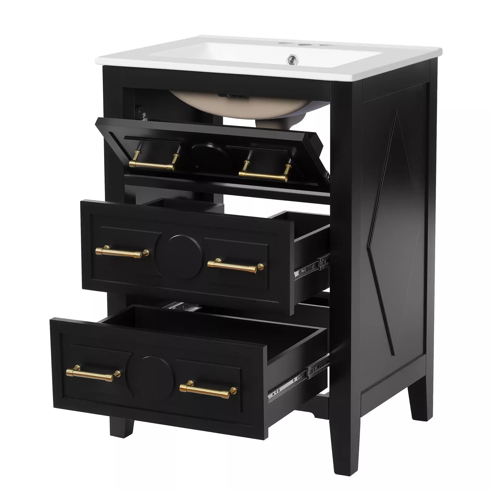 Bathroom Vanity With Sink, Free Standing Single Set, 3 Drawer Storage Cabinet