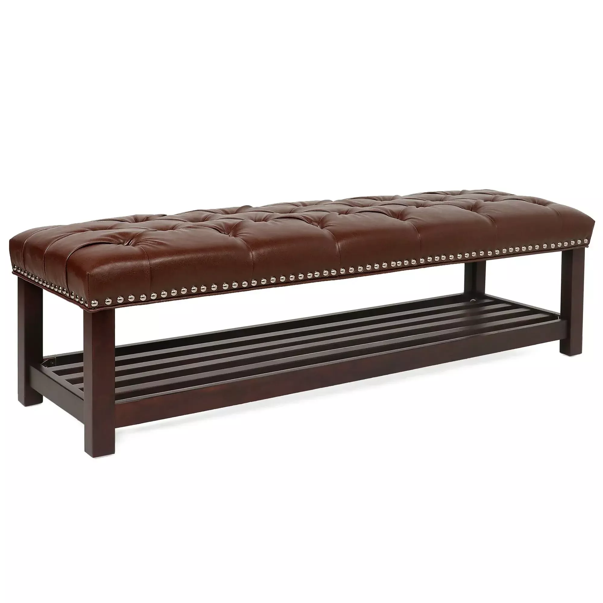 Bedroom End Of Bed Bench Tufted Upholstered End Of Bed Bench End Of Bed Entrance Shoe Bench With Nailhead Trim And Shelf Bedroom Upholstered Bench Living Room Shoe Rack Footstool