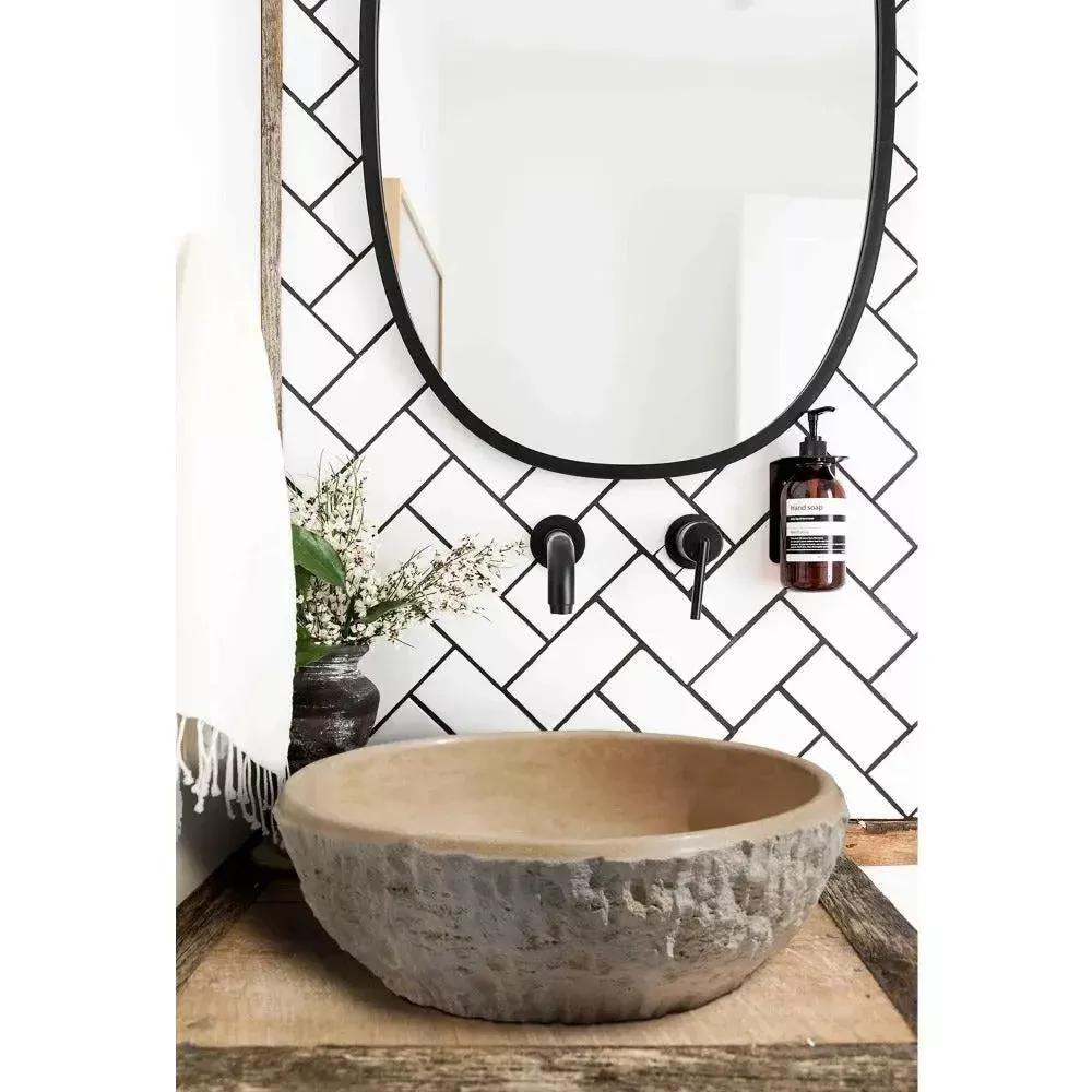 Beige 16 Inch Split Face Natural Travertine Vessel Sink
