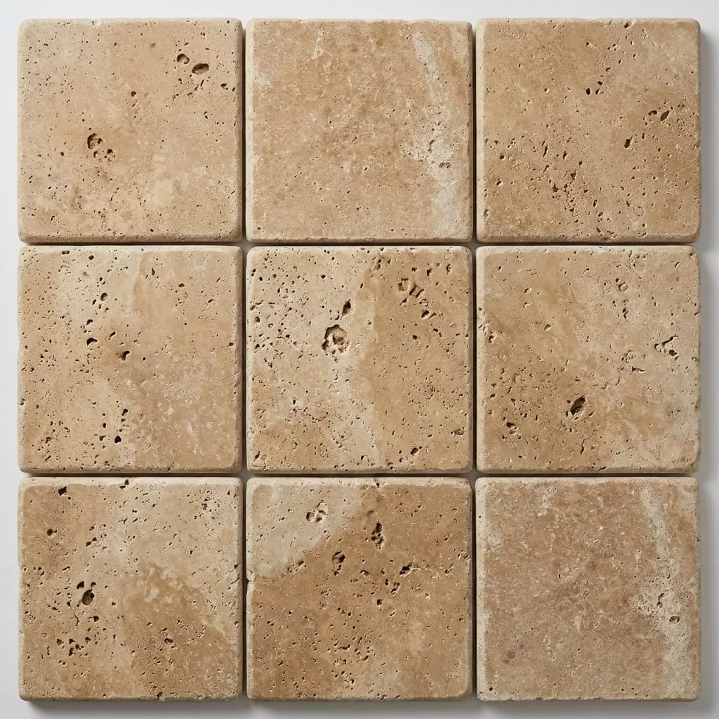 Beige Noce Travertine Coping 12x12 Tumbled Bullnose 1.25 inch