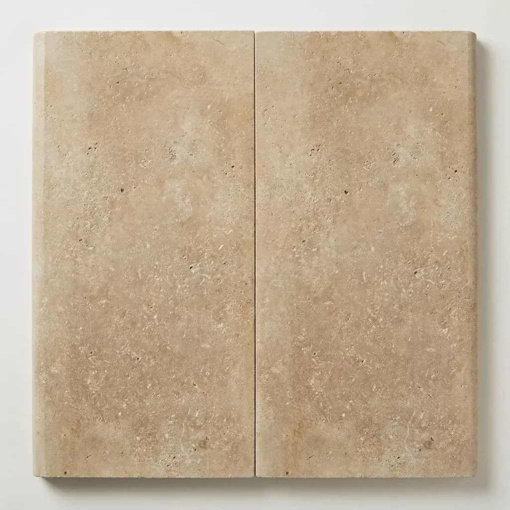 Beige Noce Travertine Coping 12x24 Filled Honed Bullnose 2 inch