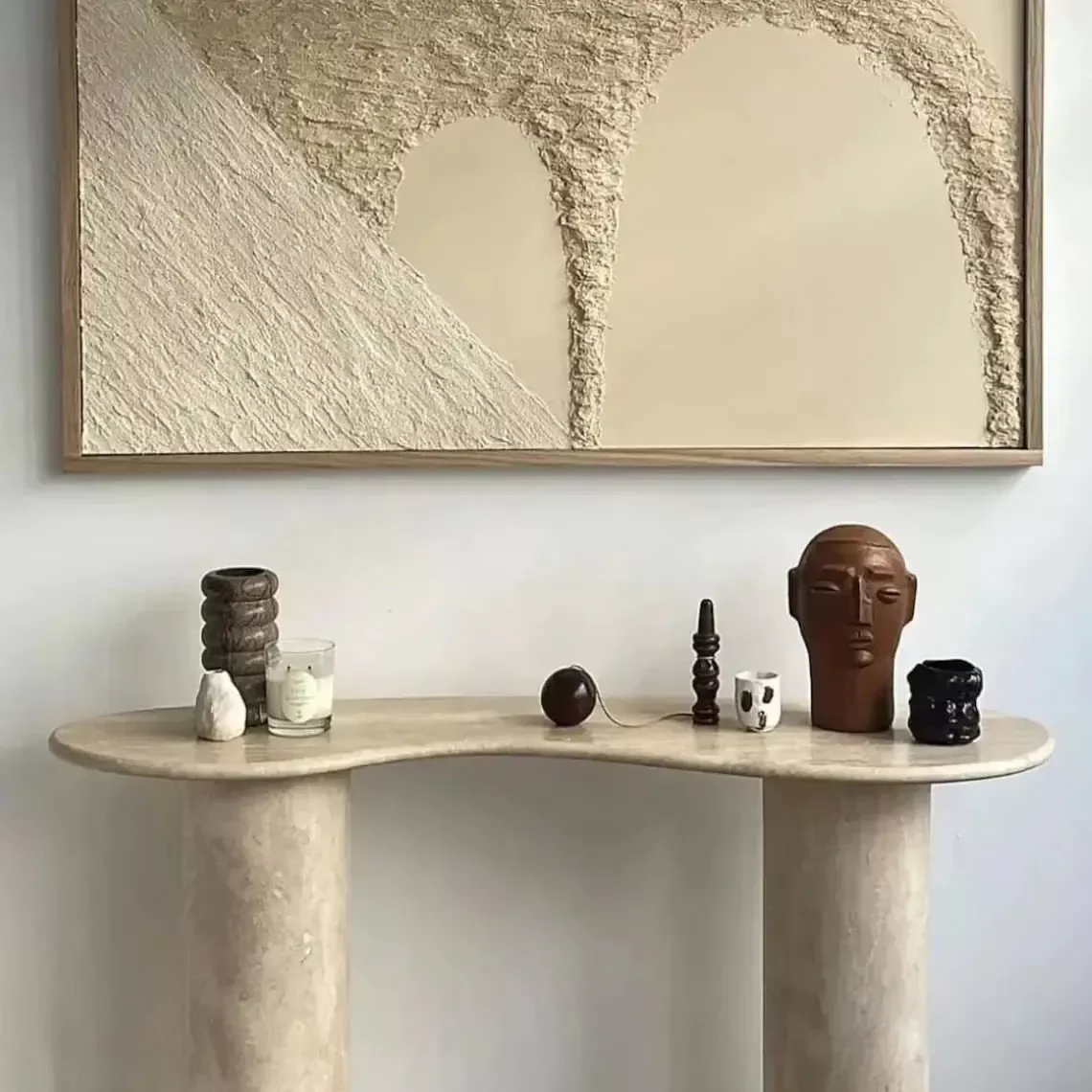Beige Travertine Designer Console Table 48x15x36 Filled Honed