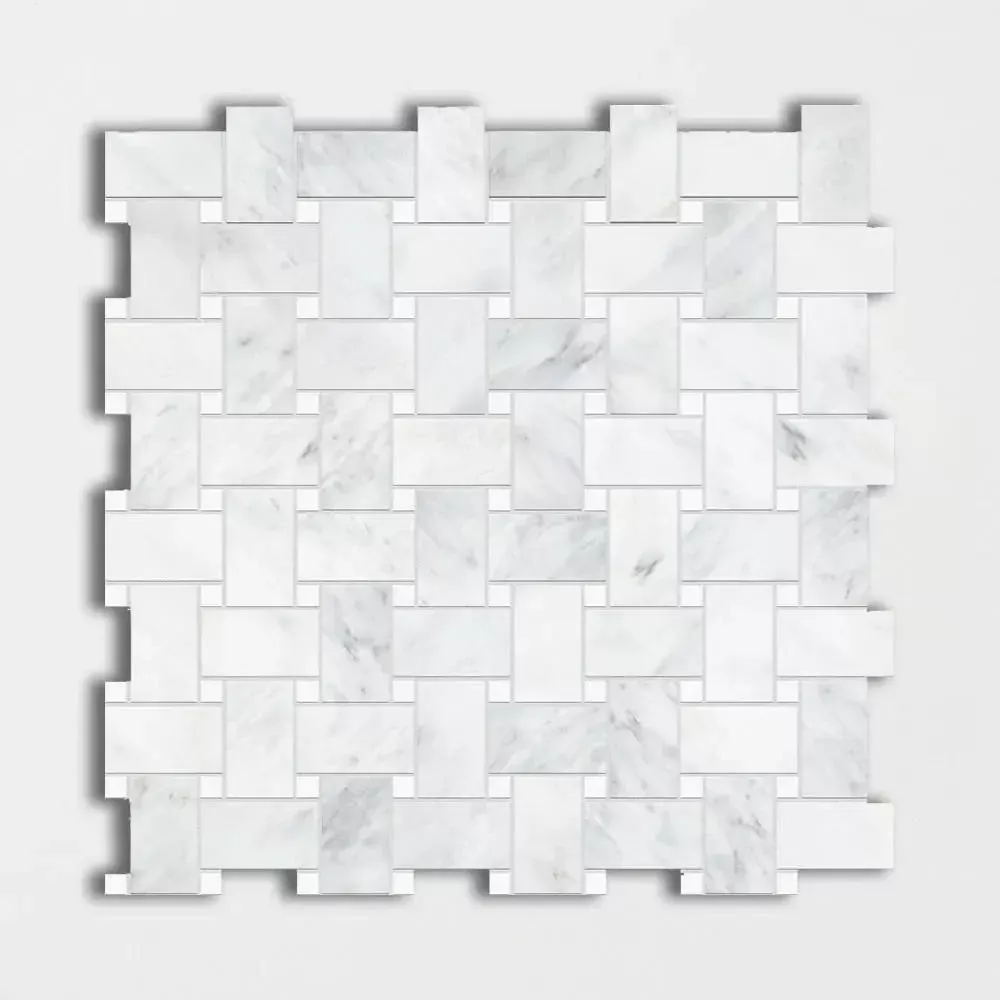 Bella White Honed Basket Weave Marble Mosaics 12x12