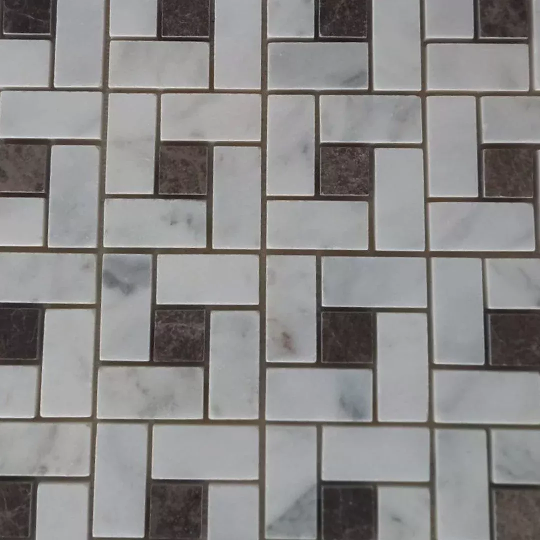 BIANCO WHITE & EMPRADOR, BASKET WEAVE, Mosaic - Mediterranean