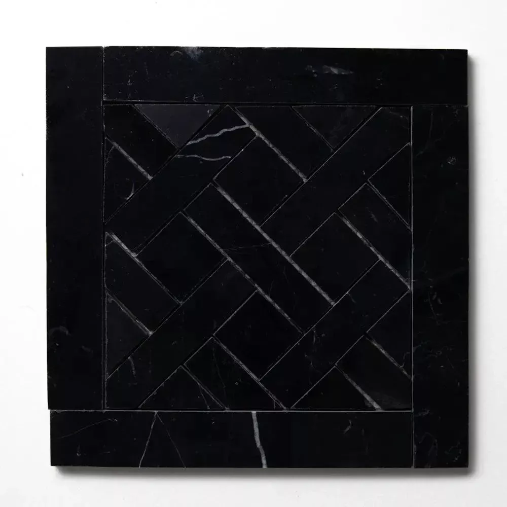 Black Honed French Quarter Marble Waterjet Mosaics 8 1/2x8 1/2