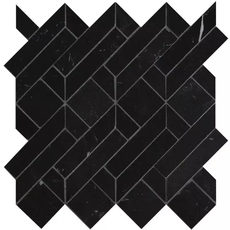 Black Honed Stucco Marble Waterjet Mosaics 4x7 1/2