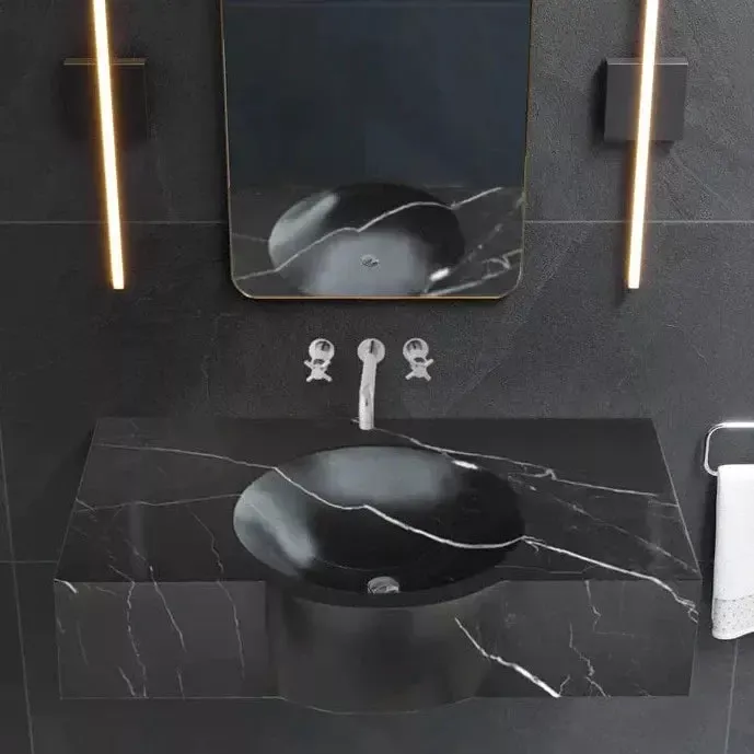 Black Marble Wall Mount Bathroom Sink 17 X 30 Floating Handcrafted Rectangular