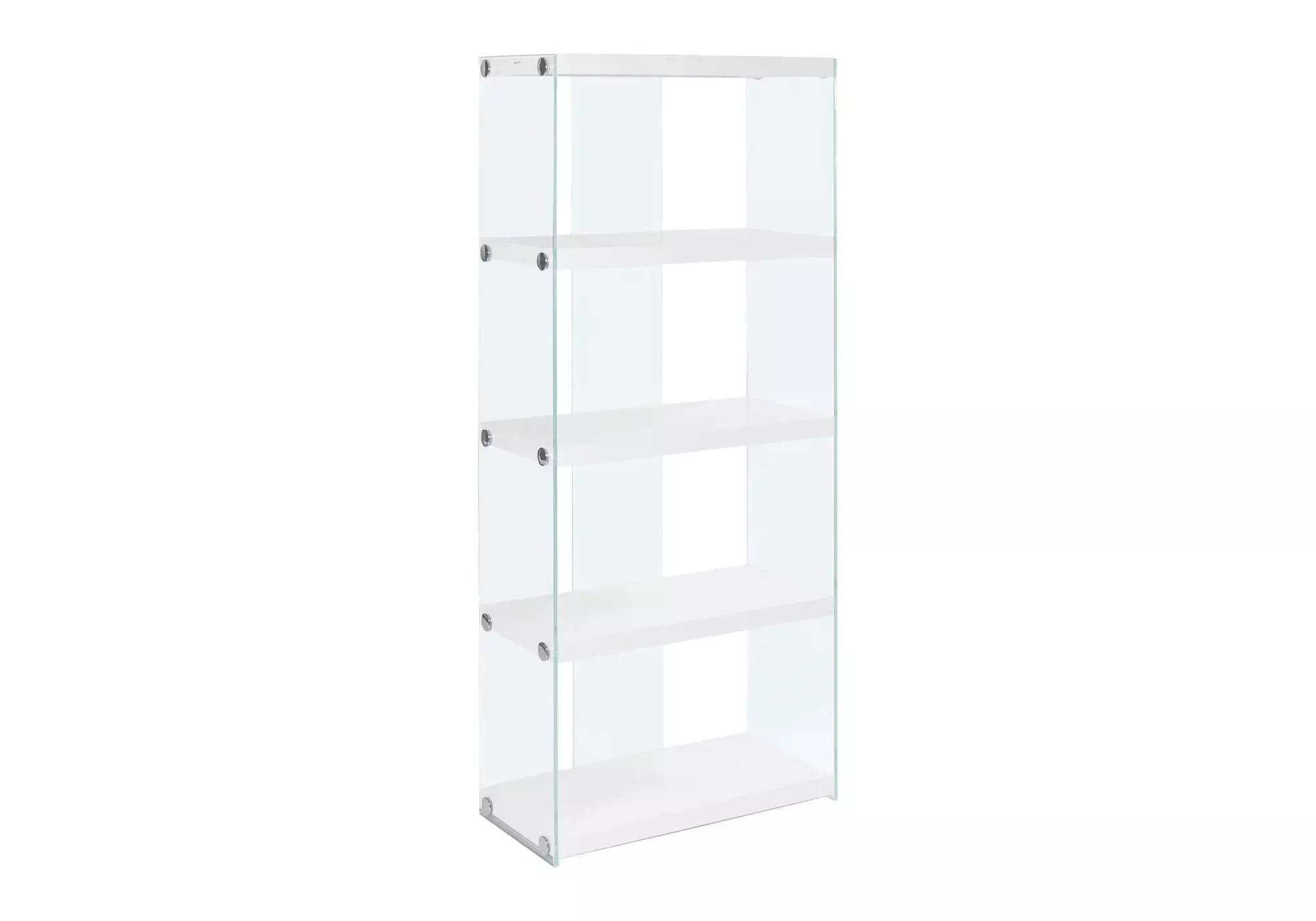Bookshelf, Bookcase, Etagere, 5 Tier, Glossy Clear Tempered Glass - White