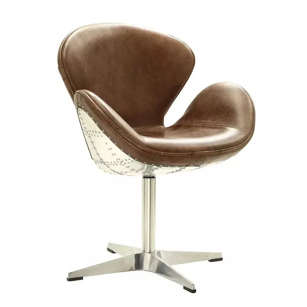 Brancaster - Accent Chair With Swivel - Retro Brown Top Grain Leather & Aluminum