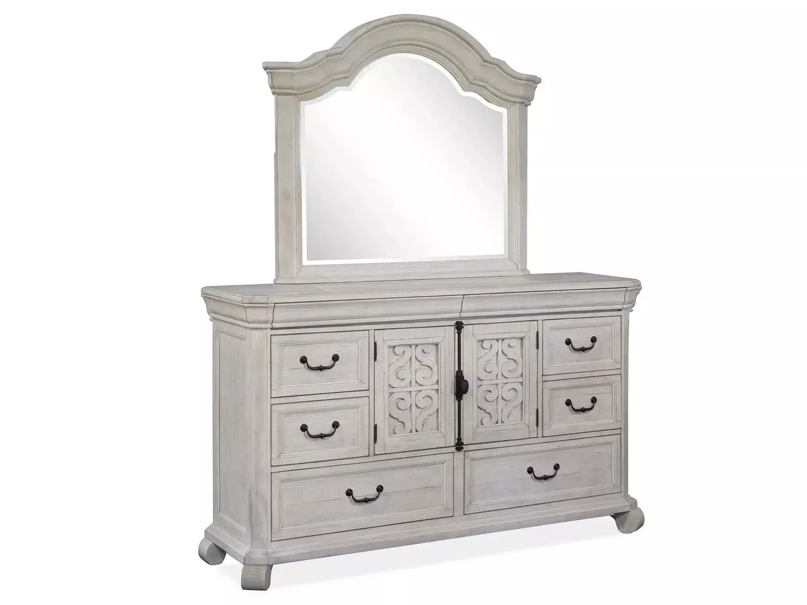 Bronwyn - Drawer Dresser With Shaped Mirror - Alabaster