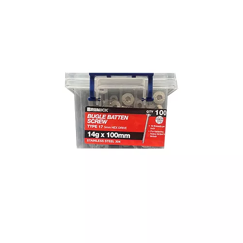 Bugle Batten Screw 14 x 100mm Stainless Steel Screws Box of 100