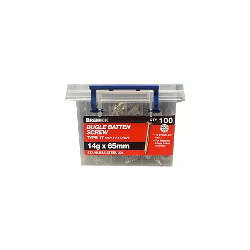 Bugle Batten Screw 14 x 65mm Stainless Steel Screws Box of 100