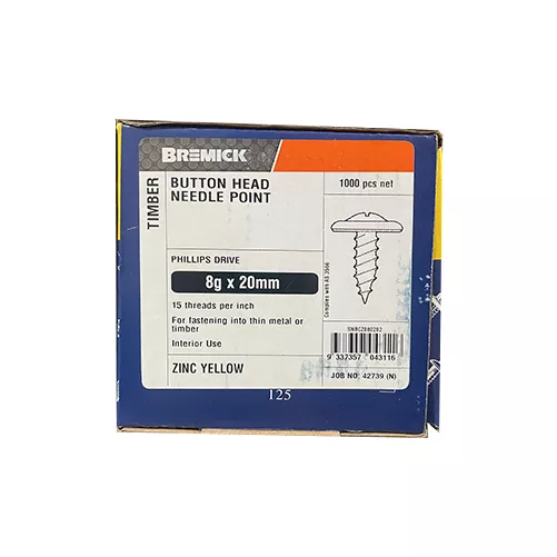 Button Head Screw 8g x 20mm Zinc Plated Timber Screws Box of 1000