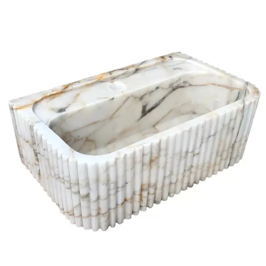 Calacatta Gold White Marble Vanity Sink With Fluted Design