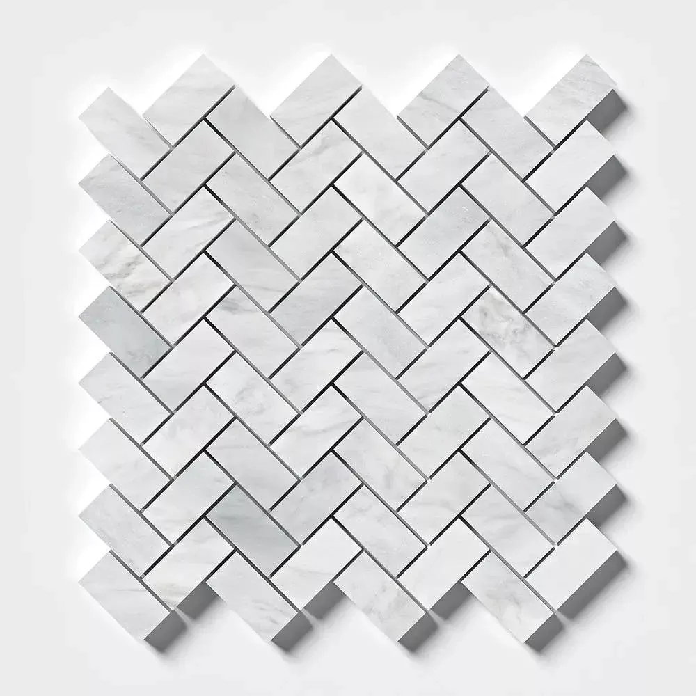 Carrara T Honed Herringbone Marble Mosaics 12 1/8x13 3/8