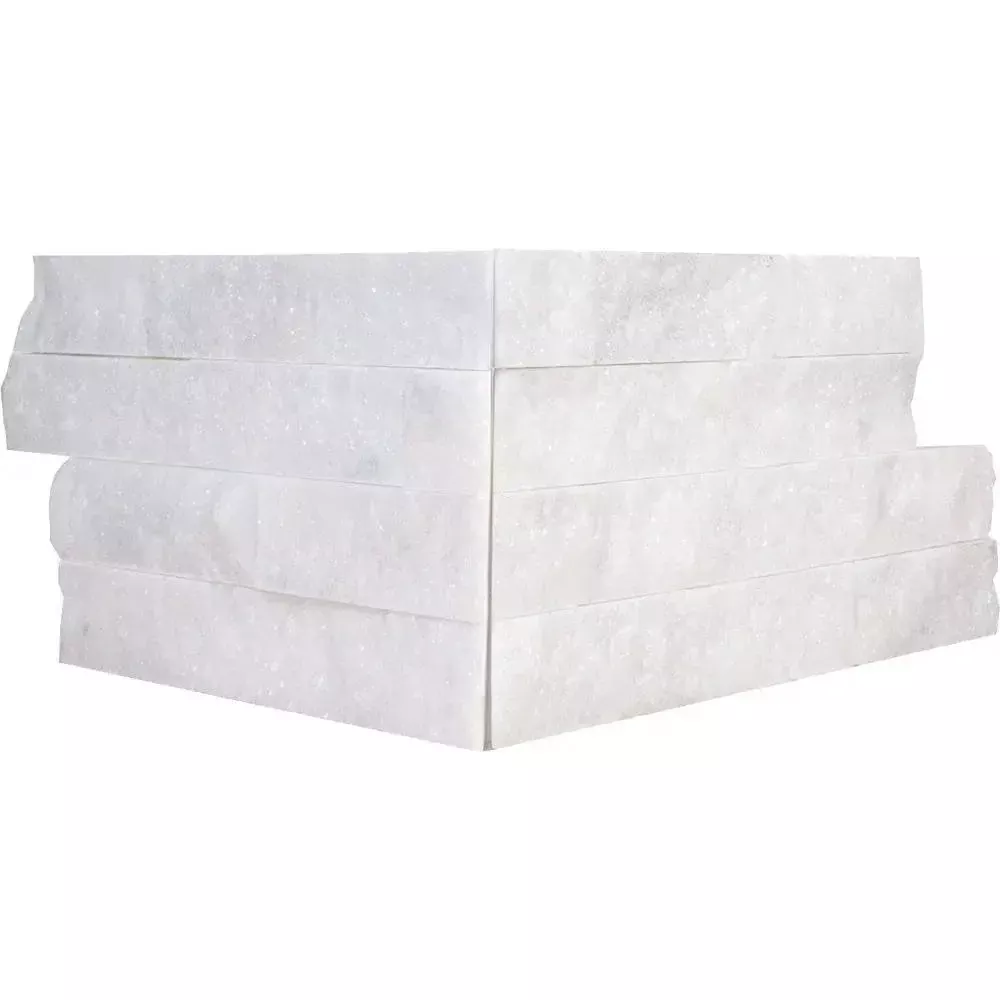 Carrara T Rock Face Corner Marble Ledger Panel 6x12