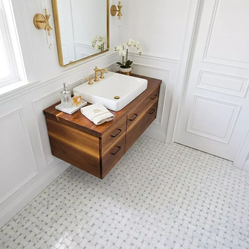 Carrara White 1x2 Basketweave W/ Gray Dots Polished MarbleMosaic
