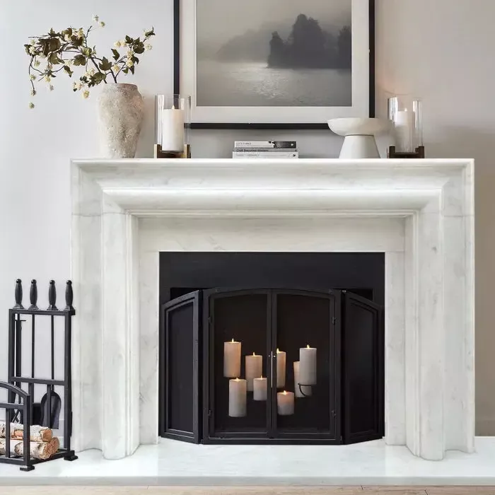 Carrara White Marble Hand-carved Fireplace - Polished 14x67x69