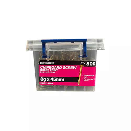 Chipboard Screw 8g x 45mm Zinc Plated Timber Screws Box of 500