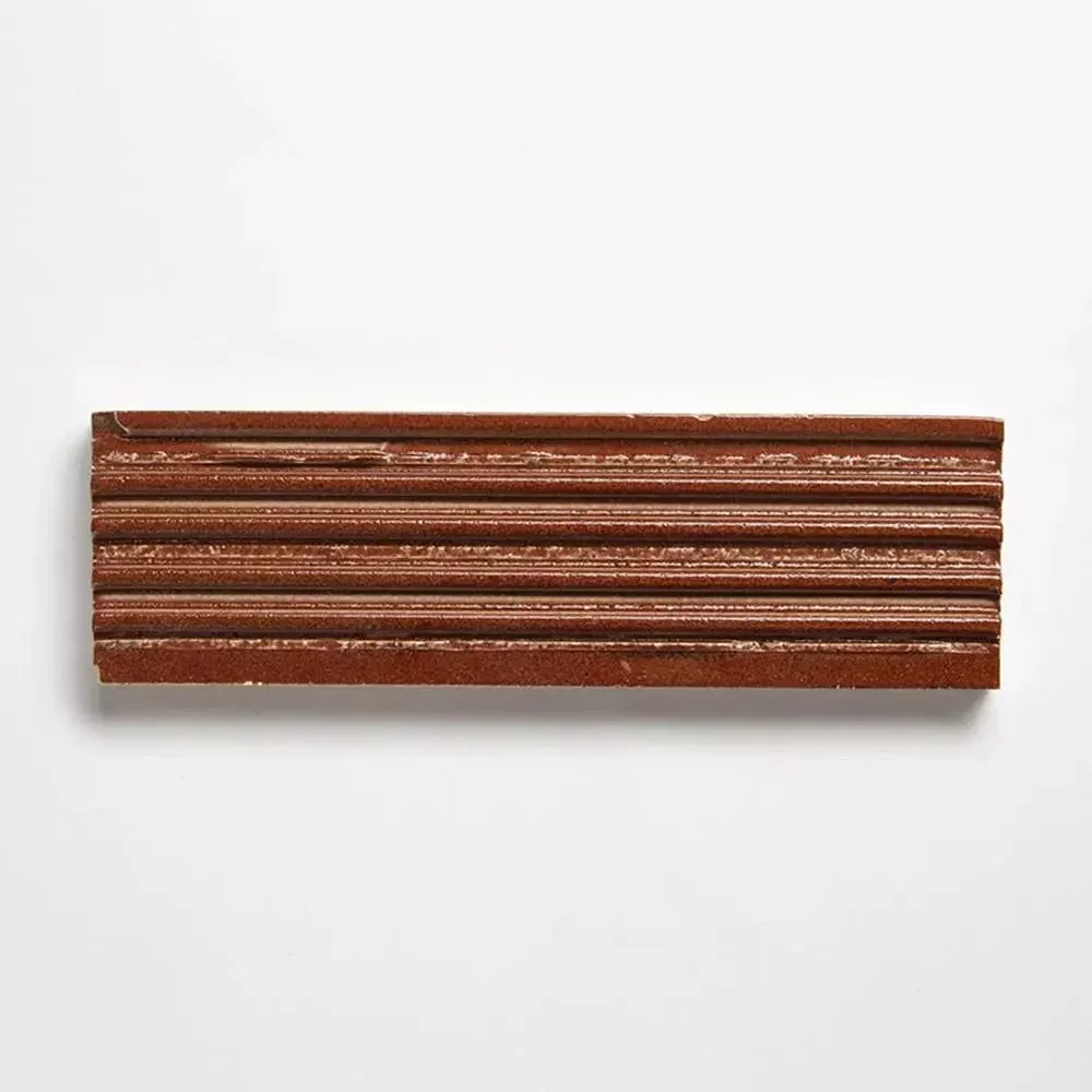 Crimson Leather Fluted Glazed Terracotta Tiles 2 1/4x7 9/16