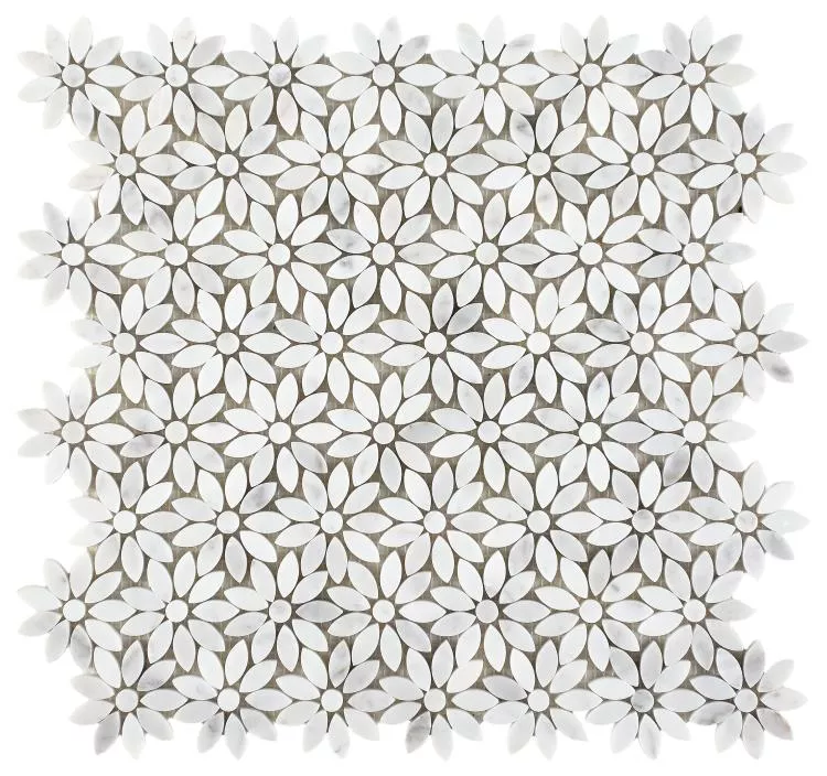 Daisy Wild Carrara Flower Polished MarbleMosaic