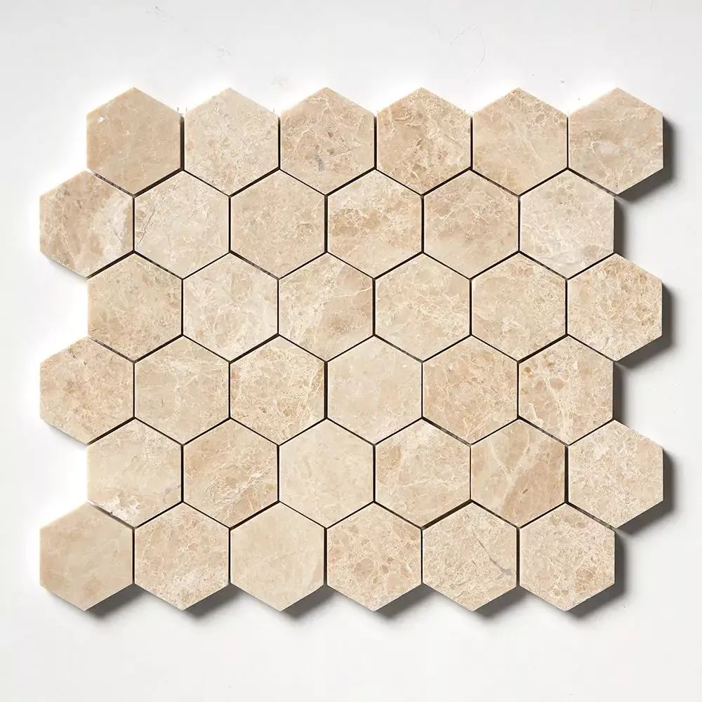 Delicate Beige Polished Hexagon Marble Mosaics 10 3/8x12