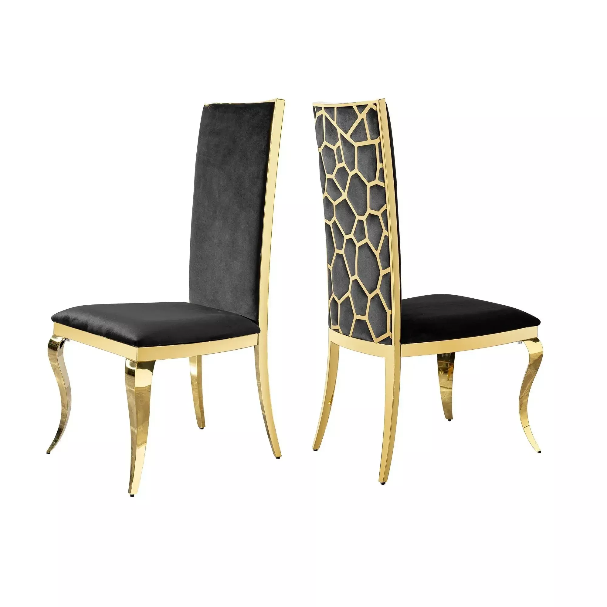 Dining Chair (Set of 2) With Unique Backrest Stainless Steel Legs - Gold