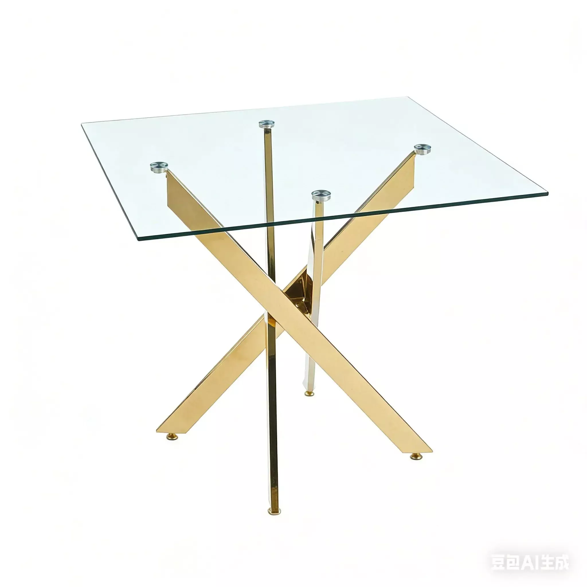 Dining Table With Cross Metal Leg And Tempered Glass, Modern Space Saving Kitchen Table For Living Room Legs, Square Table